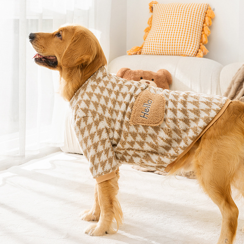 Winter Houndstooth Pocket Embroidery Warm Coat