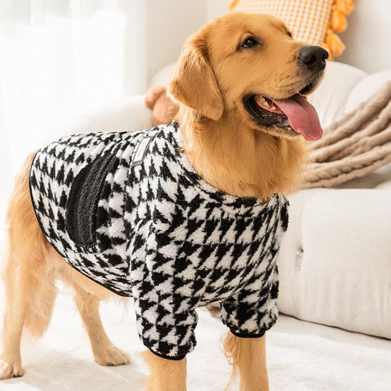 Winter Houndstooth Pocket Embroidery Warm Coat