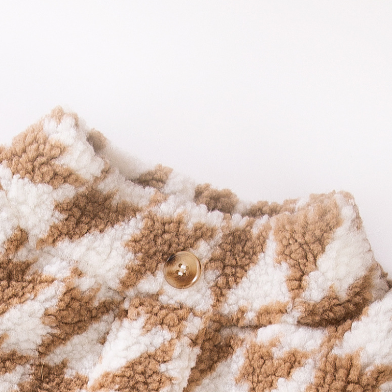 Winter Houndstooth Pocket Embroidery Warm Coat