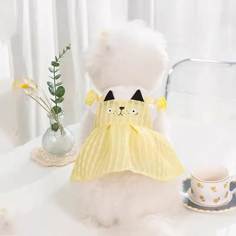 Cat Checkered Dress 3D Cat Face Sheer Mesh Skirt