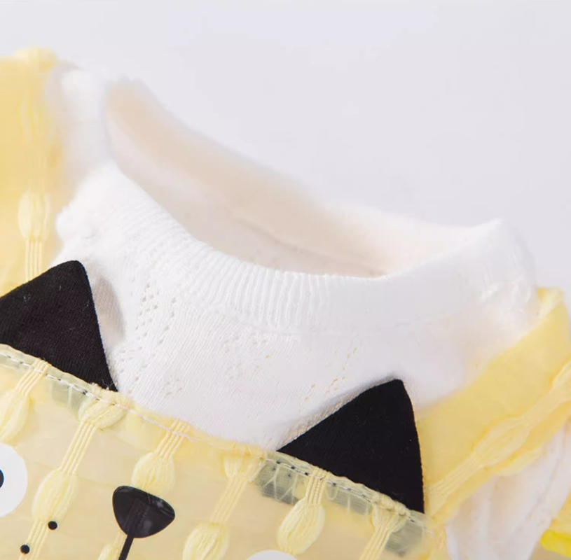 Cat Checkered Dress 3D Cat Face Sheer Mesh Skirt