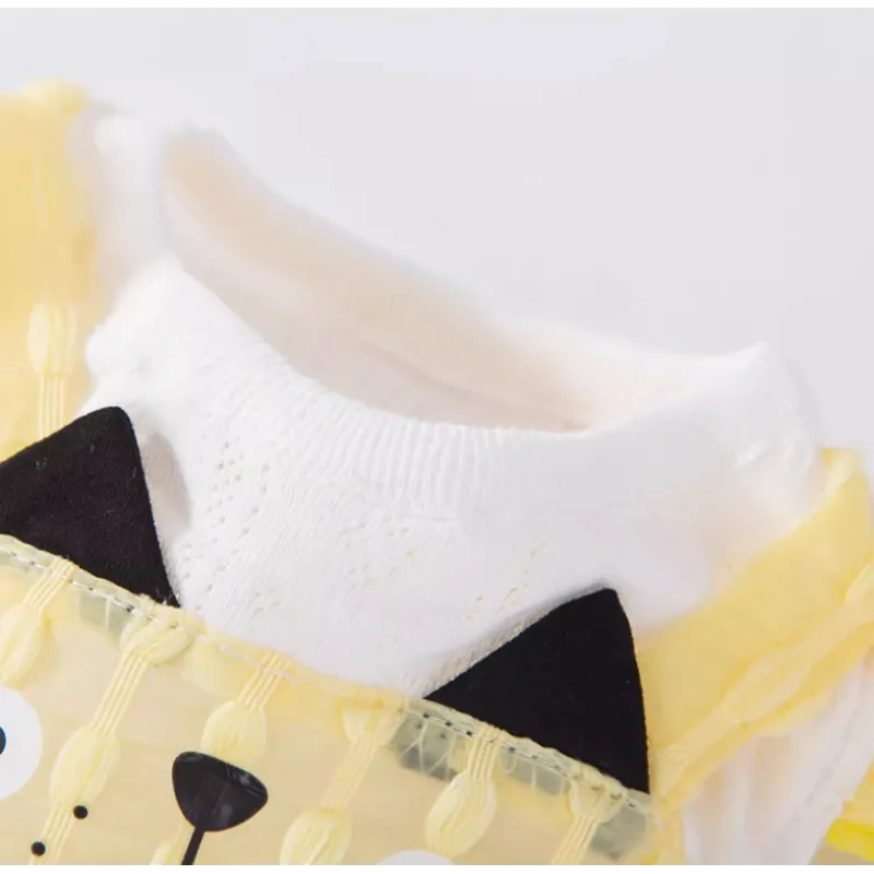 Cat Checkered Dress 3D Cat Face Sheer Mesh Skirt