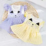 Cat Checkered Dress 3D Cat Face Sheer Mesh Skirt