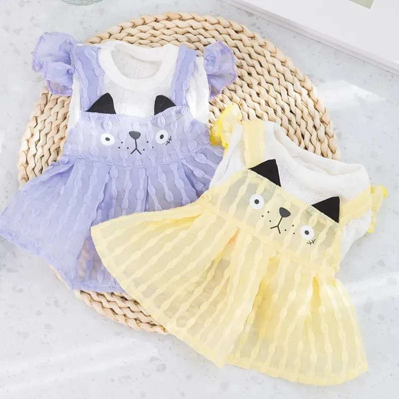 Cat Checkered Dress 3D Cat Face Sheer Mesh Skirt