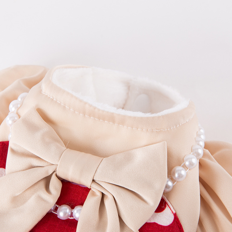Pet Dress Bowknot Pearl Traction Cotton Dress