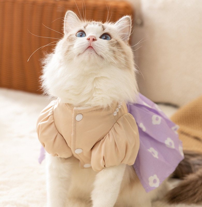 Pet Dress Bowknot Pearl Traction Cotton Dress
