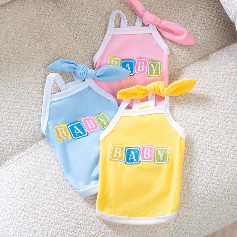 Summer Pet Macaron colored Bowknot Sling Vest