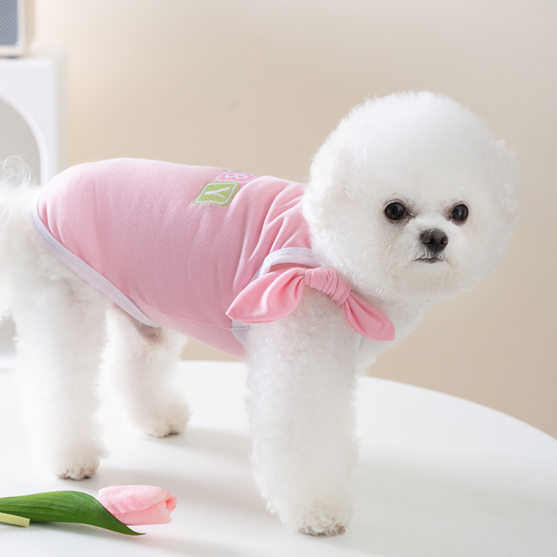 Summer Pet Macaron colored Bowknot Sling Vest
