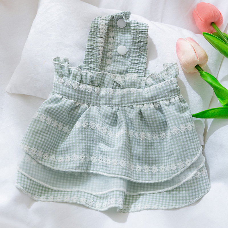 Summer Pet Daisy Checkered Suspender Dress