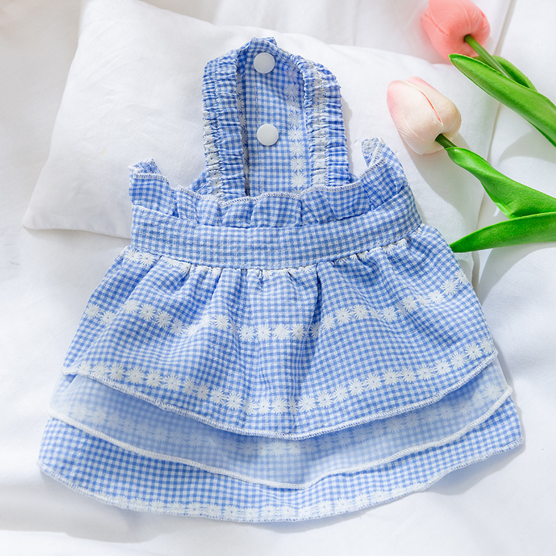 Summer Pet Daisy Checkered Suspender Dress