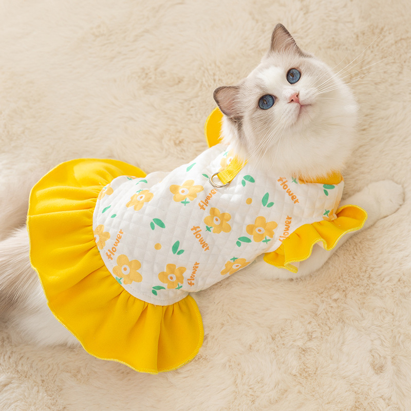 Pet Princess Style Full Print Flutter Sleeve Dress for Autumn