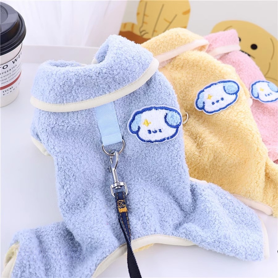 Pet Winter Turn collar Fleece Clothes with D-ring