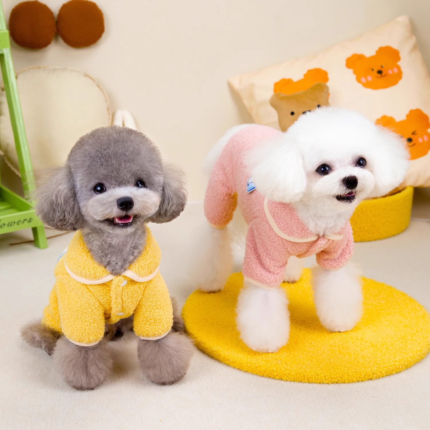 Pet Winter Turn collar Fleece Clothes with D-ring