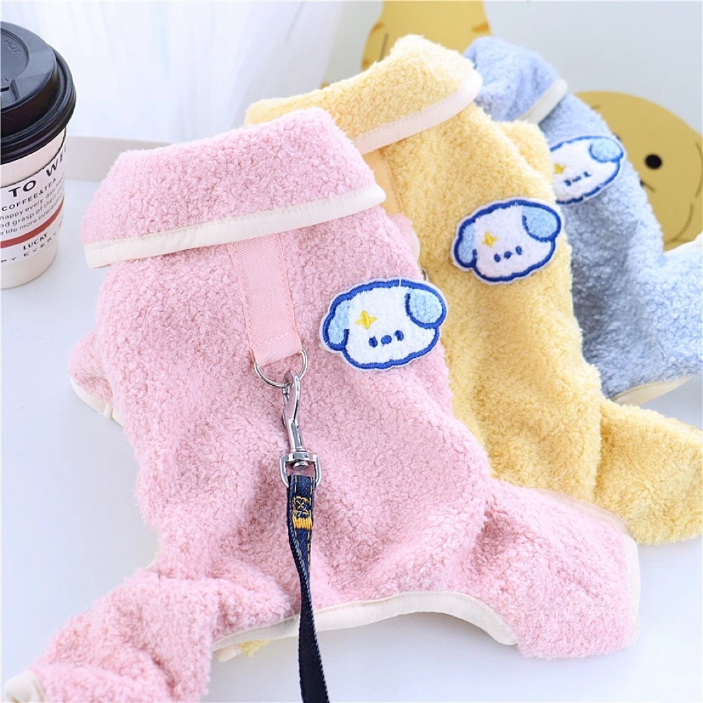 Pet Winter Turn collar Fleece Clothes with D-ring