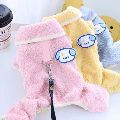 Pet Winter Turn collar Fleece Clothes with D-ring 01
