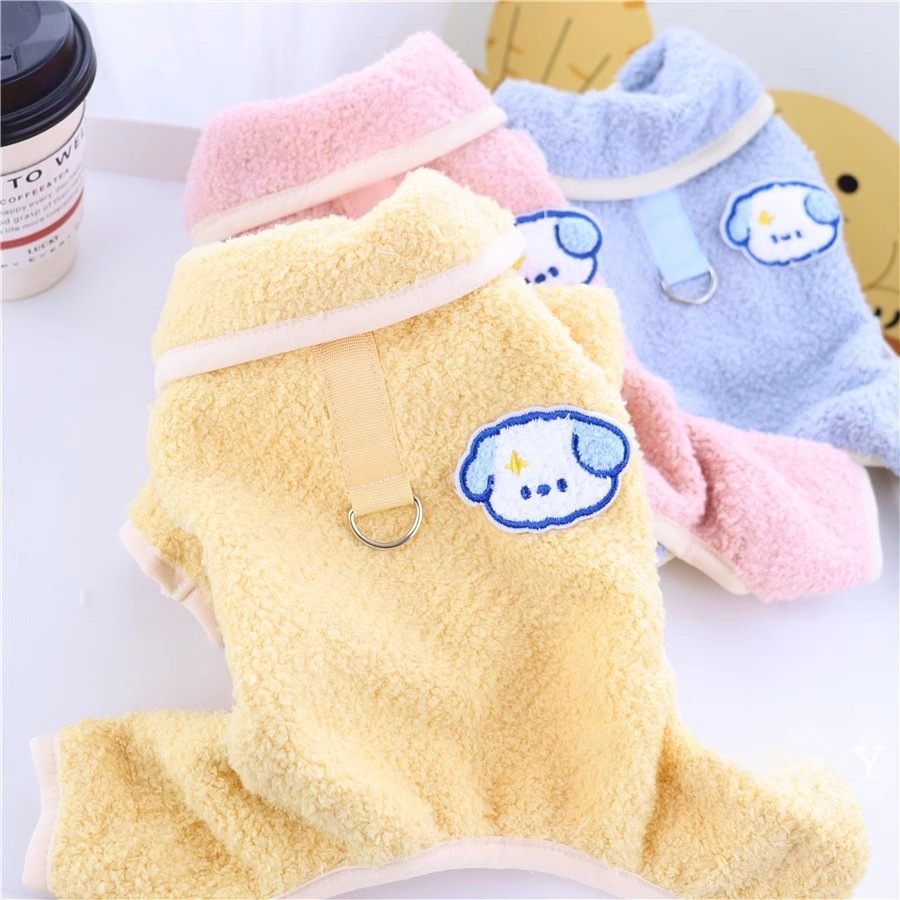 Pet Winter Turn collar Fleece Clothes with D-ring
