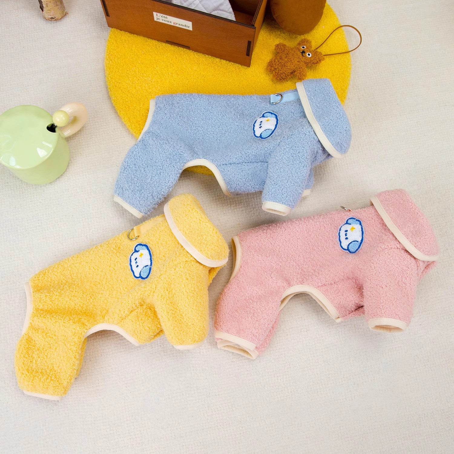 Pet Winter Turn collar Fleece Clothes with D-ring