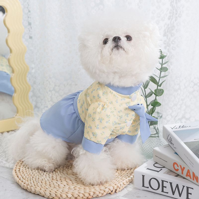 Pet Summer Fresh Floral Print Strapless Two piece Dress