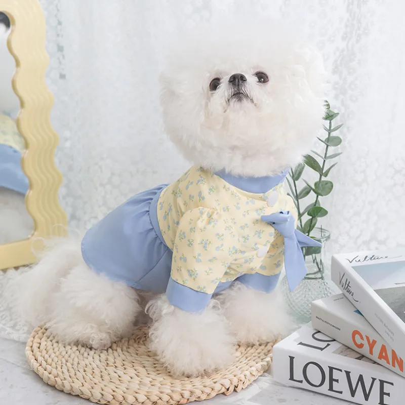 Pet Summer Fresh Floral Print Strapless Two piece Dress