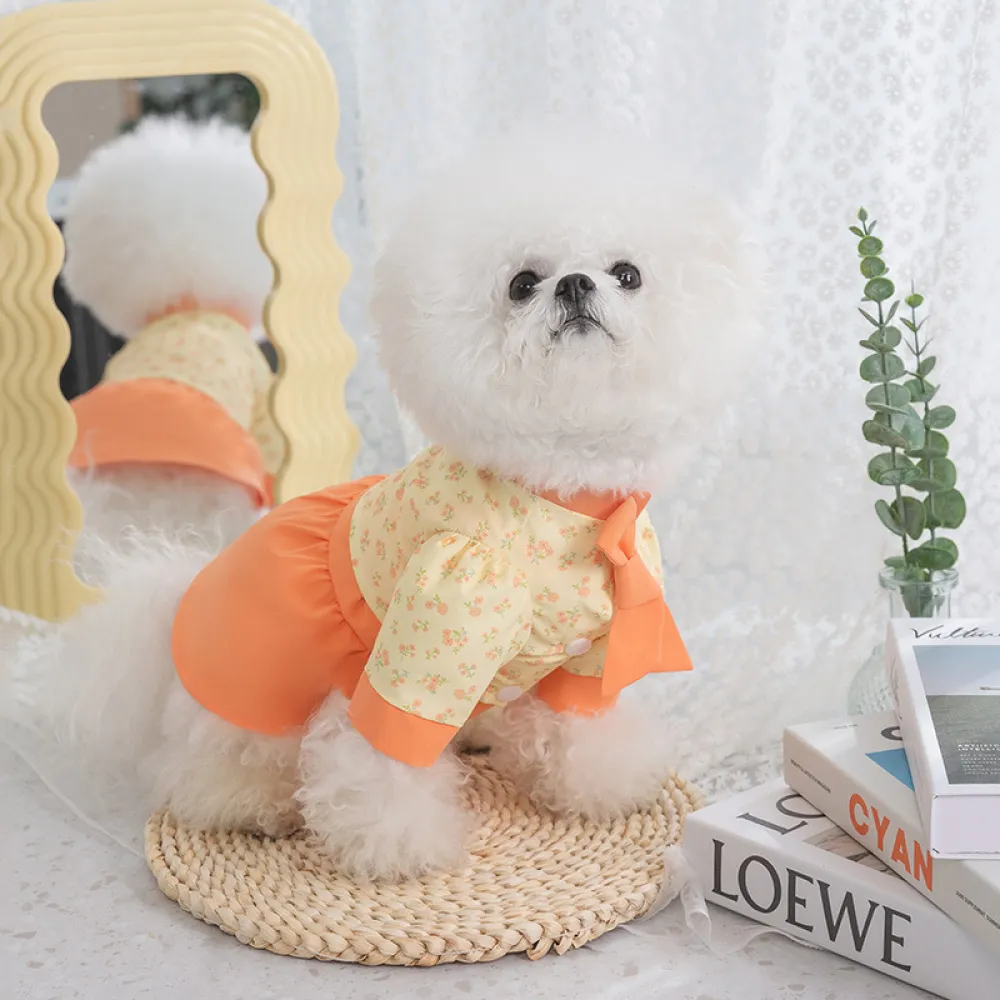 Pet Summer Fresh Floral Print Strapless Two piece Dress