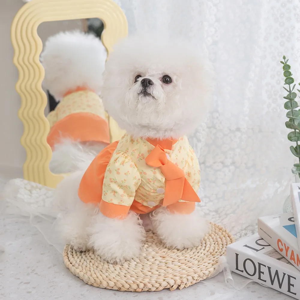 Pet Summer Fresh Floral Print Strapless Two piece Dress