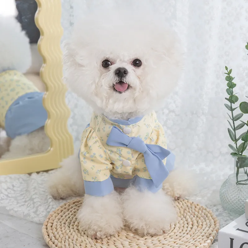 Pet Summer Fresh Floral Print Strapless Two piece Dress