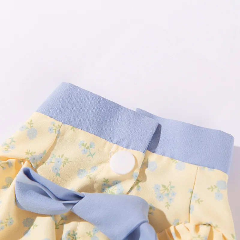 Pet Summer Fresh Floral Print Strapless Two piece Dress