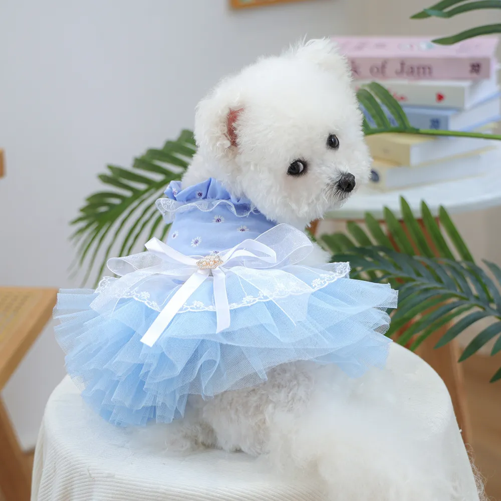 Pet Blue Tulle Dress with Butterfly Hairpin Set
