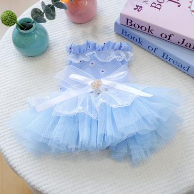 Pet Blue Tulle Dress with Butterfly Hairpin Set 01