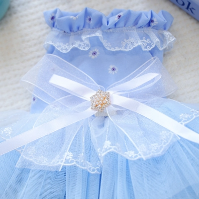 Pet Blue Tulle Dress with Butterfly Hairpin Set 02