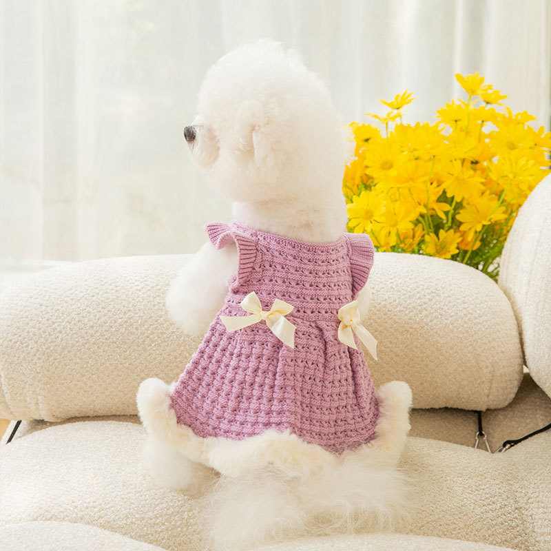 Princess style with Bow tie Pet Winter Wool Dress