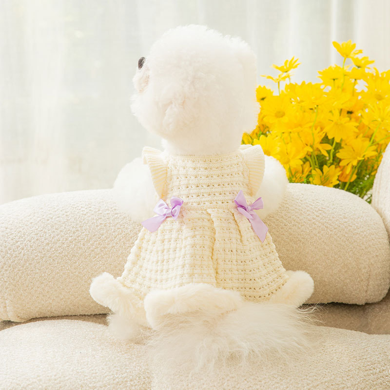 Princess style with Bow tie Pet Winter Wool Dress