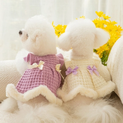 Princess style with Bow tie Pet Winter Wool Dress 02