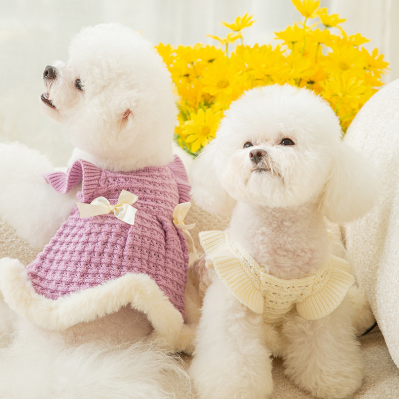 Princess style with Bow tie Pet Winter Wool Dress