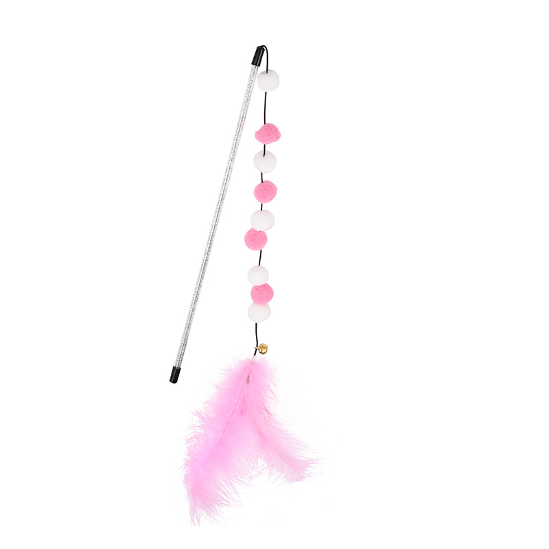 Four Color Pom-Pom Feather Cat Teaser Wand