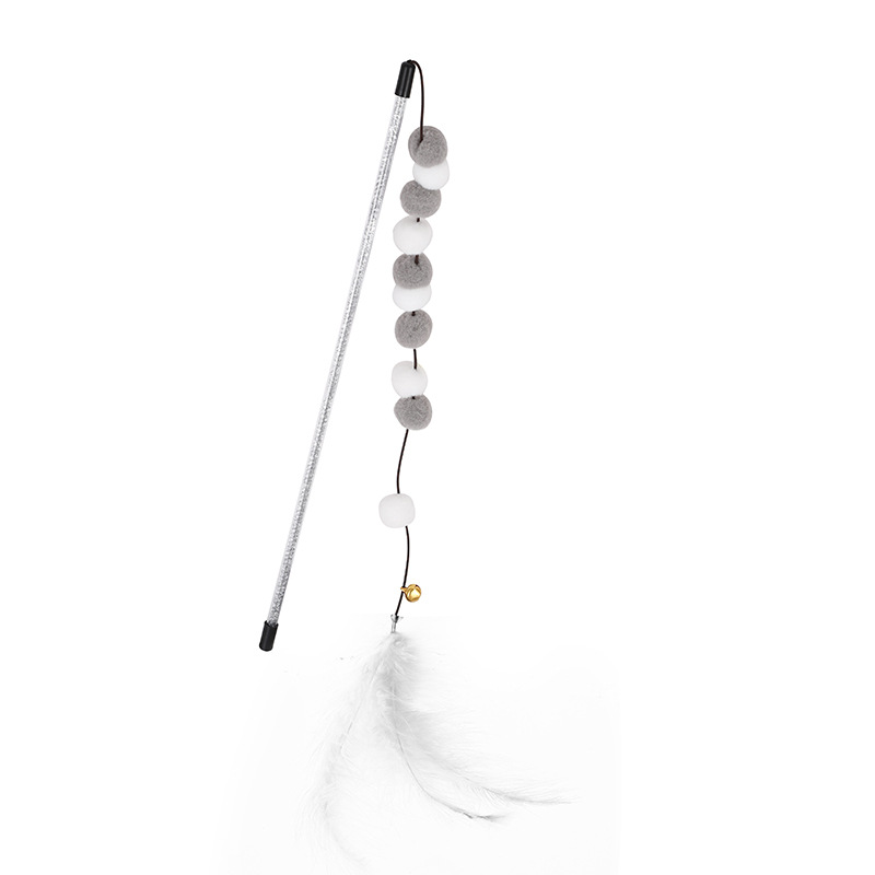 Four Color Pom-Pom Feather Cat Teaser Wand