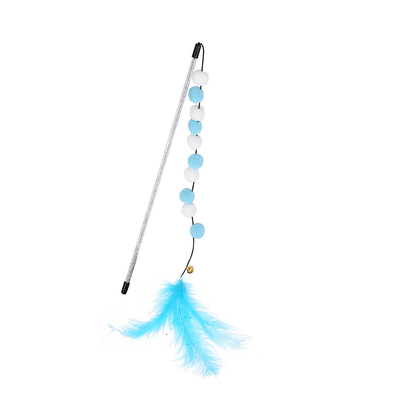 Four Color Pom-Pom Feather Cat Teaser Wand