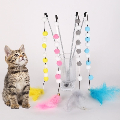 Four Color Pom-Pom Feather Cat Teaser Wand 01