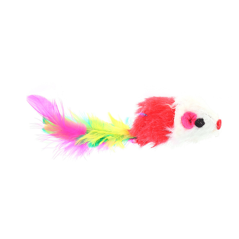 Colorful feathered Simulation Mouse Cat Toy with Gravel Sounding