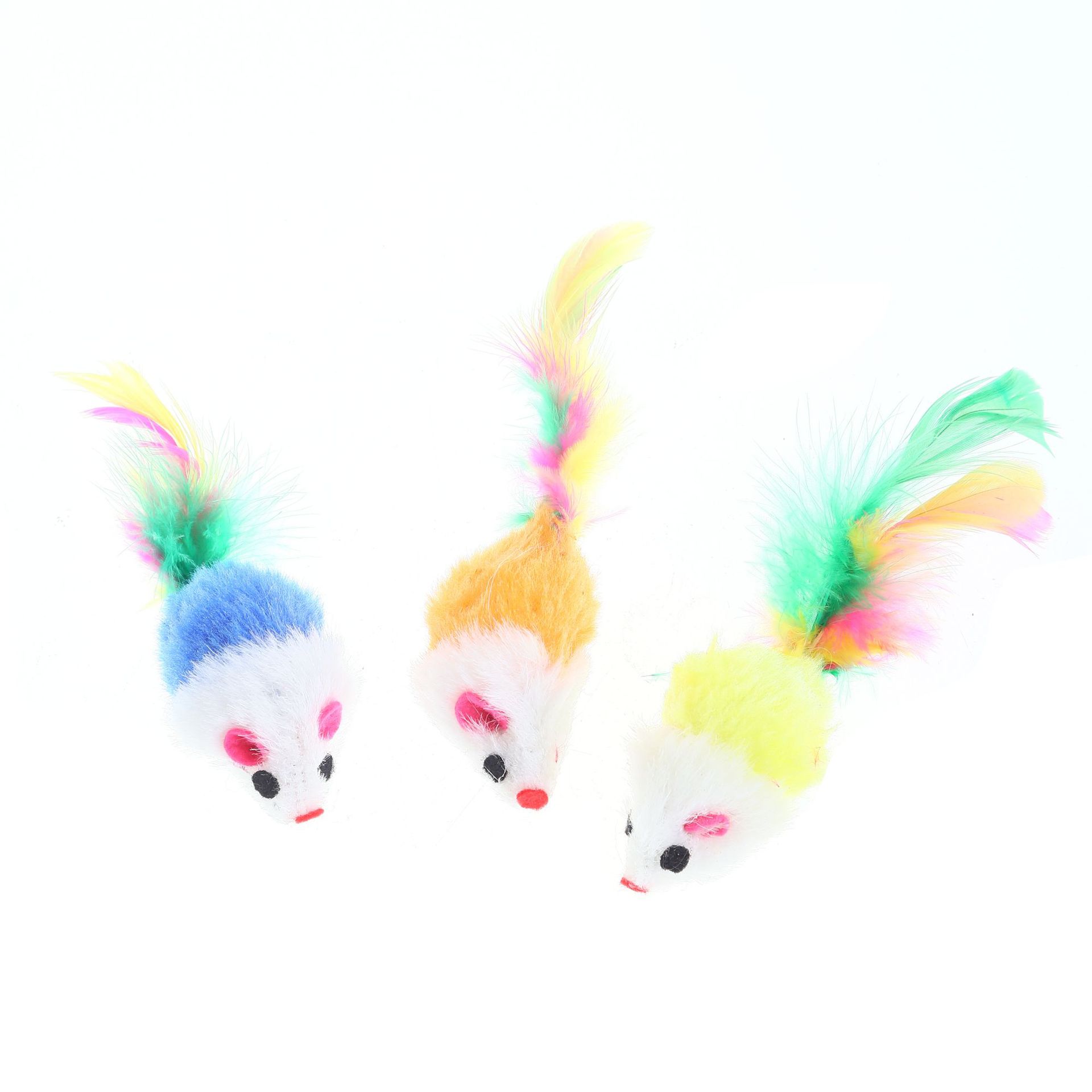 Colorful feathered Simulation Mouse Cat Toy with Gravel Sounding