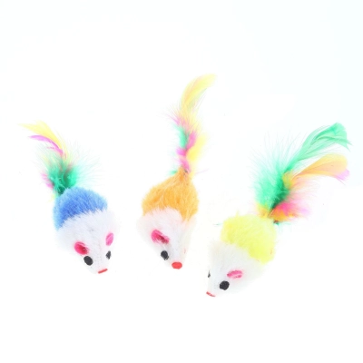 Colorful feathered Simulation Mouse Cat Toy with Gravel Sounding 02