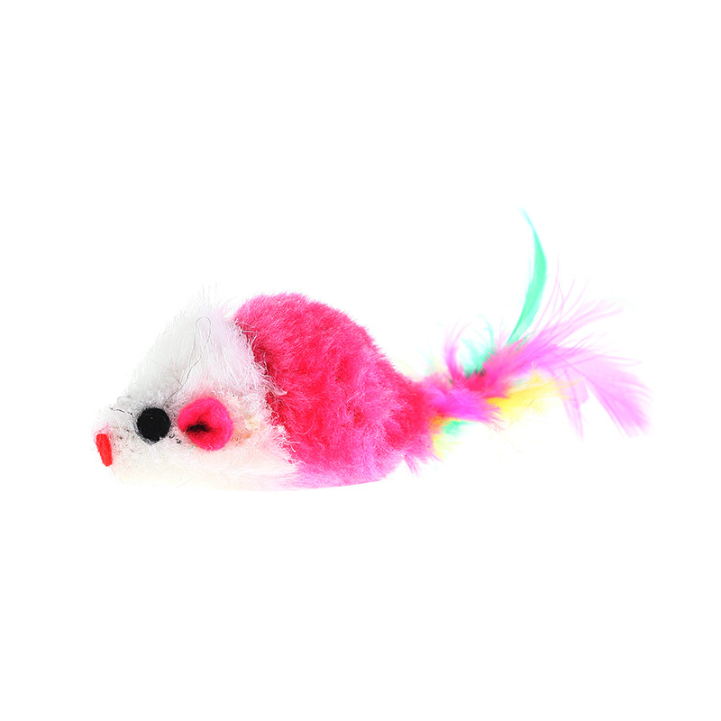 Colorful feathered Simulation Mouse Cat Toy with Gravel Sounding