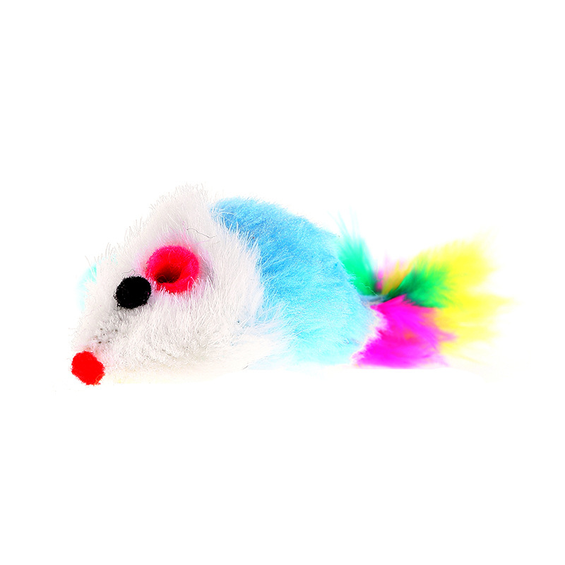 Colorful feathered Simulation Mouse Cat Toy with Gravel Sounding