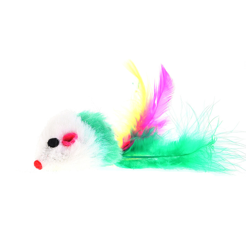 Colorful feathered Simulation Mouse Cat Toy with Gravel Sounding