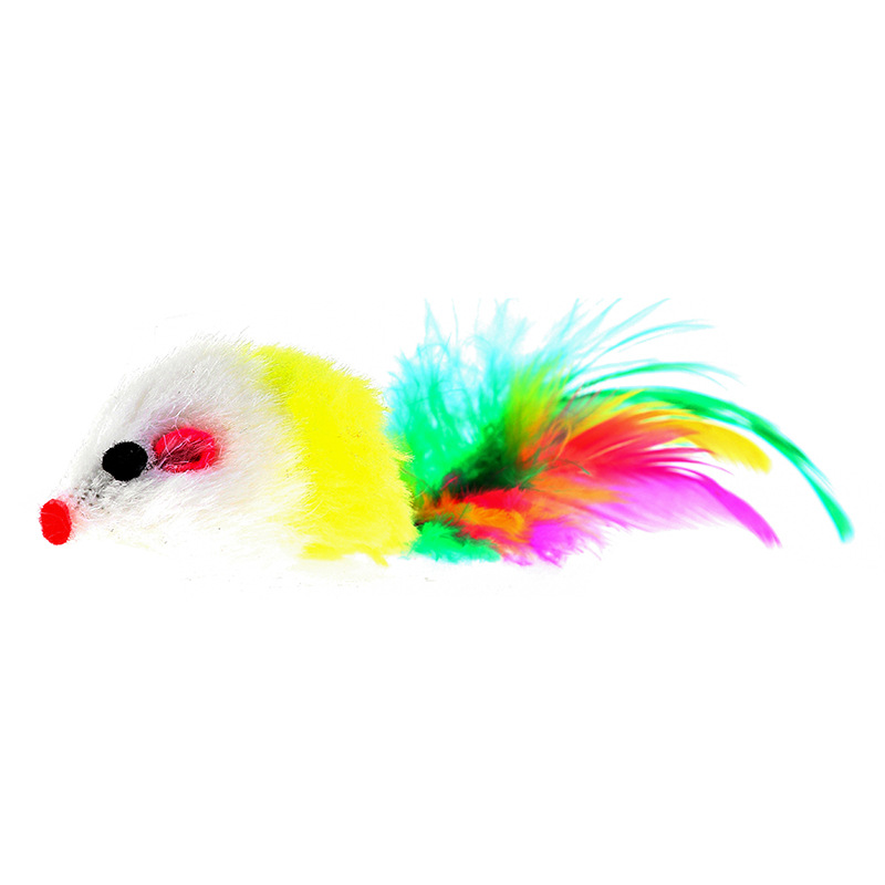 Colorful feathered Simulation Mouse Cat Toy with Gravel Sounding