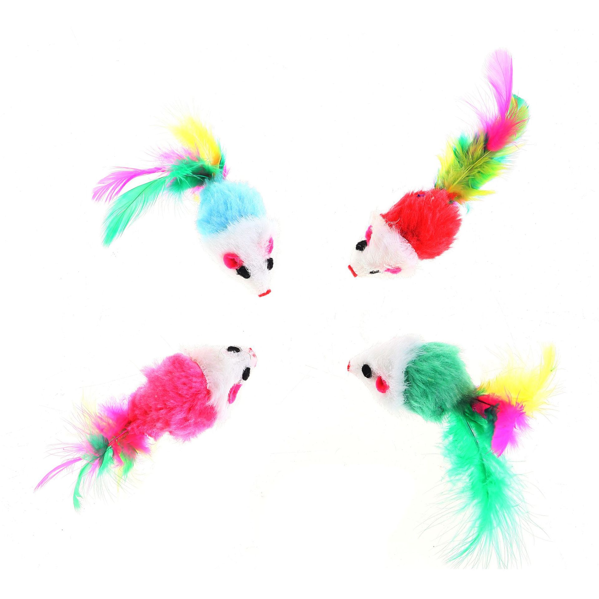 Colorful feathered Simulation Mouse Cat Toy with Gravel Sounding