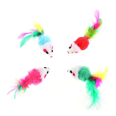 Colorful feathered Simulation Mouse Cat Toy with Gravel Sounding 01