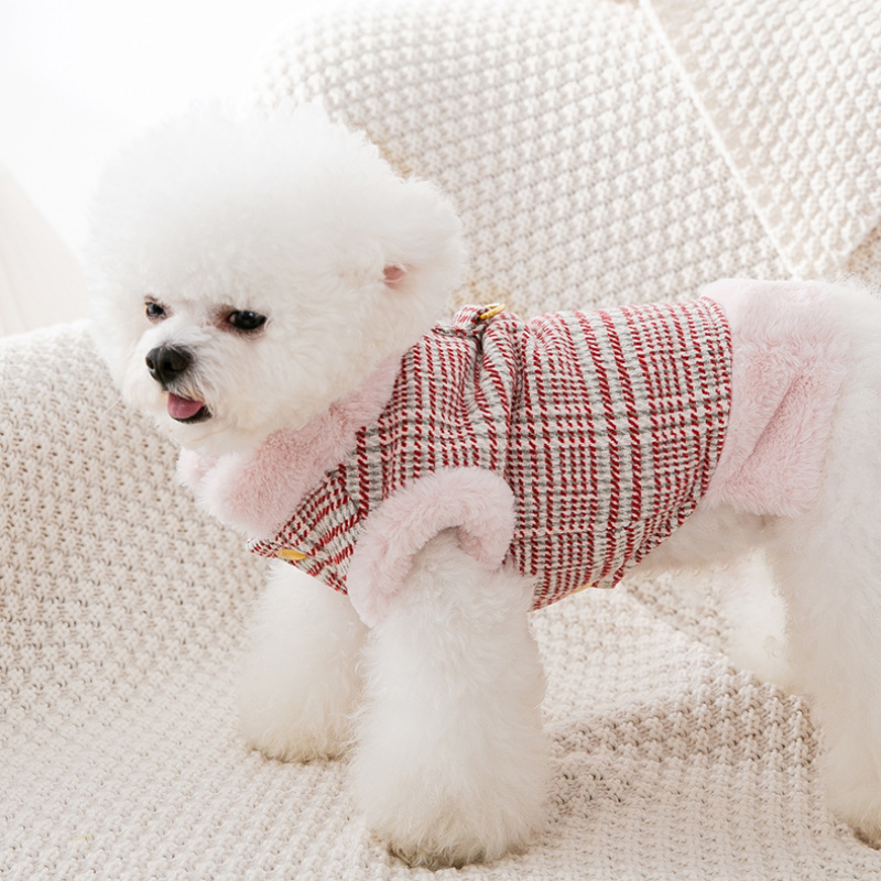 Winter Rabbit Fur Plaid Vest with Traction Hook
