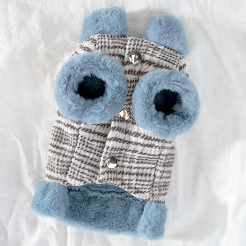 Winter Rabbit Fur Plaid Vest with Traction Hook