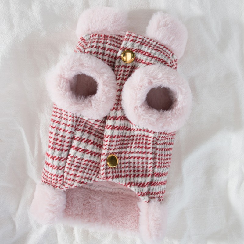 Winter Rabbit Fur Plaid Vest with Traction Hook